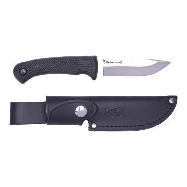 KNIFE, PRO HUNTER FIXED RUBBER BLACK, LEATHER SHEATH 10CM
